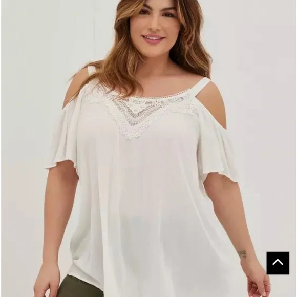 Torrid White Cold Shoulder Top and Olive Pants - Picture 2 of 7